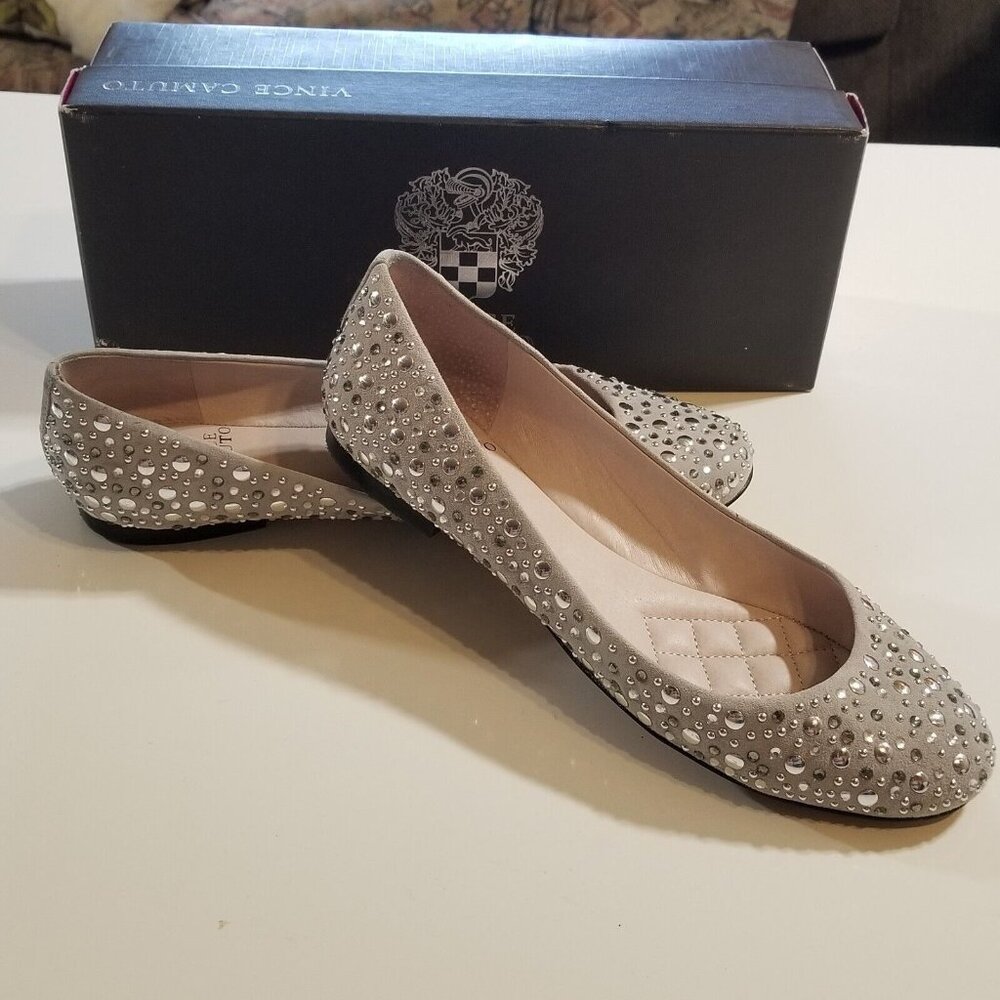 Vince Camuto Studded Suede Ballet Flats Shoe 8.5 Earl Gray True Suede - Picture 12 of 12